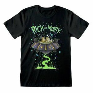 Rick and Morty Outer-Space UFO Planet Spaceship Dumping Galaxy T-Shirt Men S